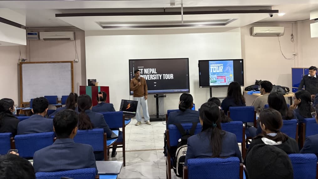 Students at a Superteam Nepal university tour stop
